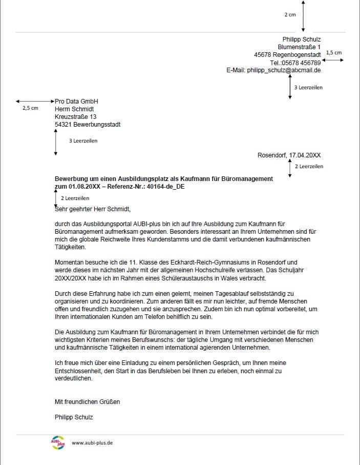 Word-Vorlage für das Bewerbungsschreiben als Kaufmann / Kauffrau für Büromanagement