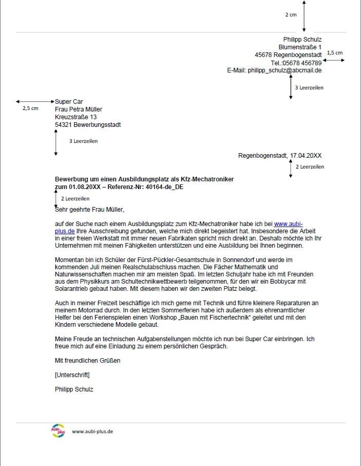 Word-Vorlage für das Bewerbungsschreiben als Kfz-Mechatroniker / Kfz-Mechatronikerin