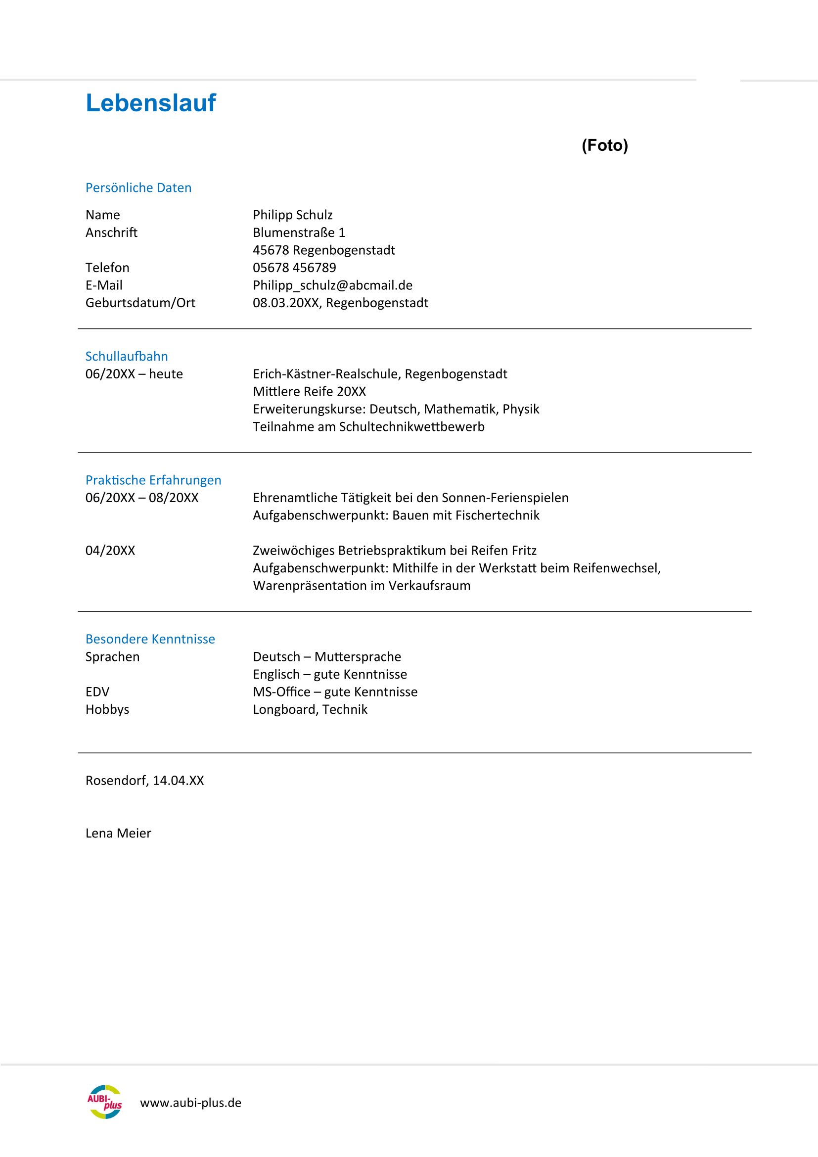 Vorlage KFZ-Mechatroniker